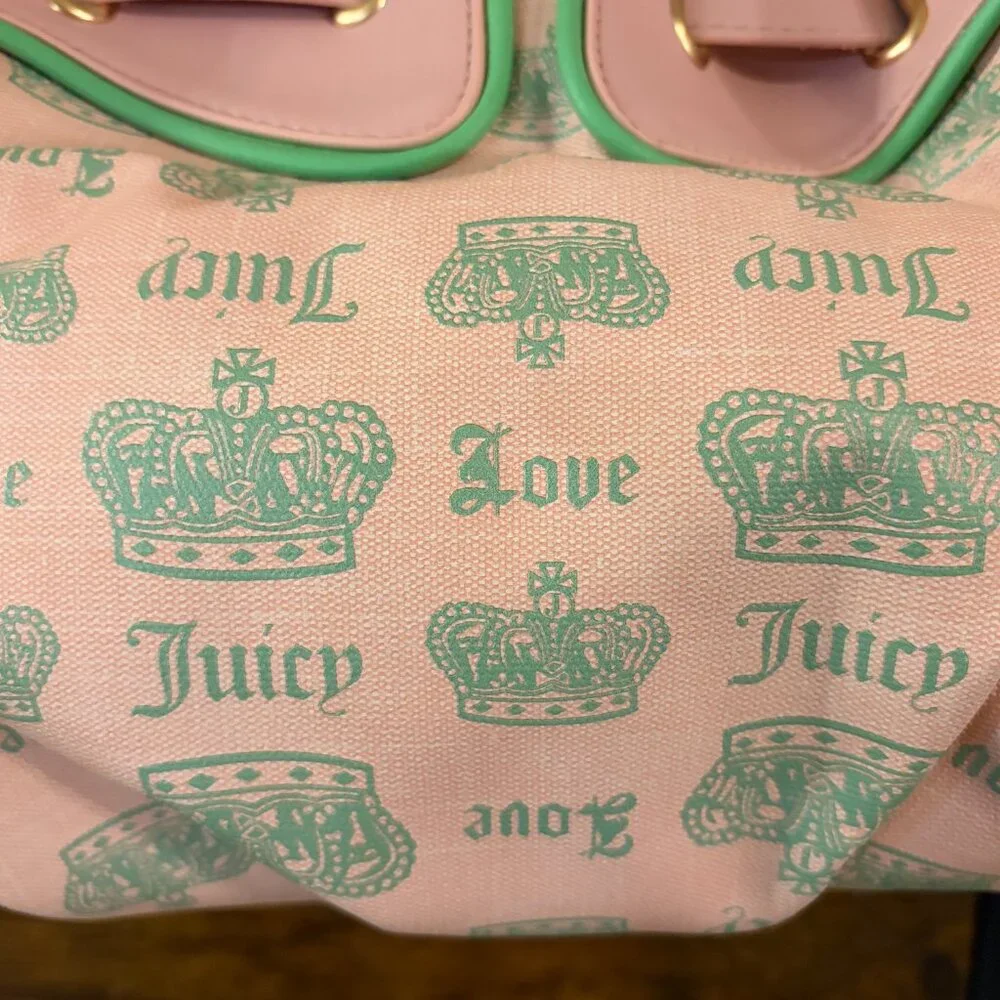 Juicy Couture Fan Club Crown Logo Satchel Pink & Green Shoulder Bag